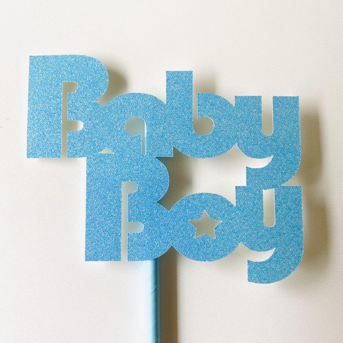 Taarttopper| Cake topper |Taartdecoratie | Baby| Baby Boy| Blauw glitter| 12 cm| karton